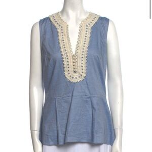 Veronica Beard Blue Top with Cream Detailing